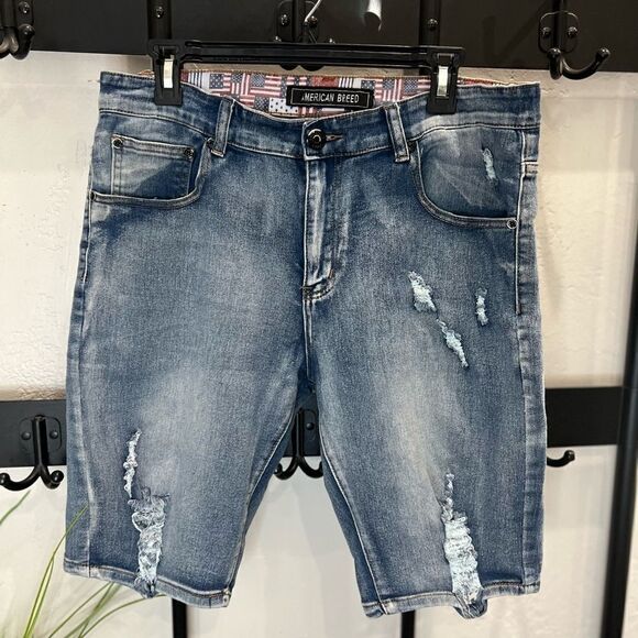 American Breed distressed denim jean shorts size 34 - Picture 2 of 14